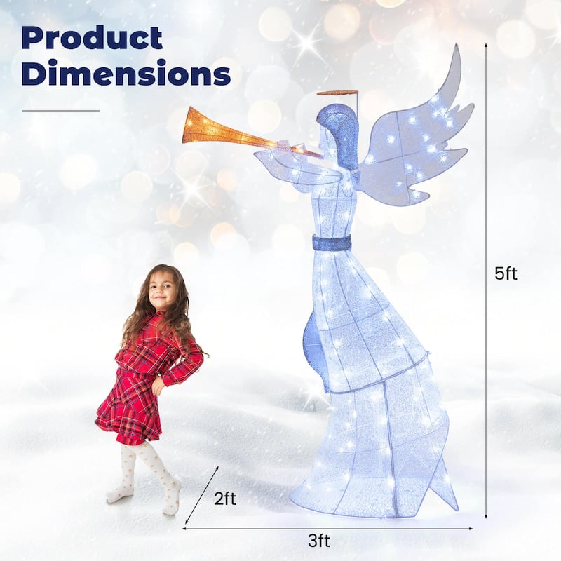 Christmas Angel w/ Trumpet Wings Lighted Winged Holiday Figure
