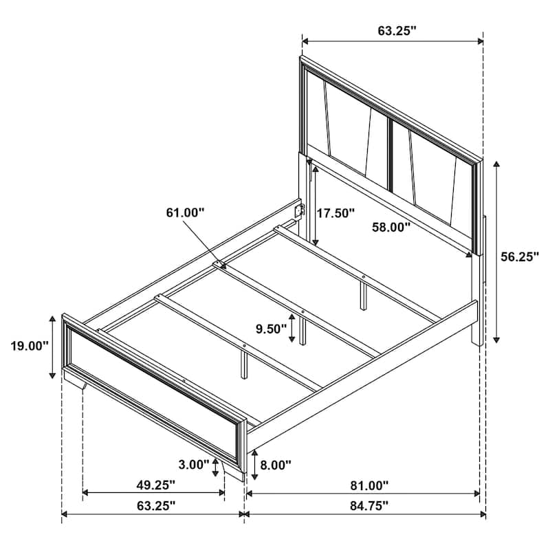 Janine Transitional Wood Panel Bed Grey with V-Shaped Panel