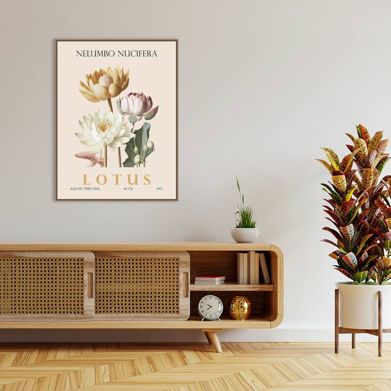 Vintage Botanical Lotus Illustration by Christopher Giampietro Framed Canvas Wall Art Print