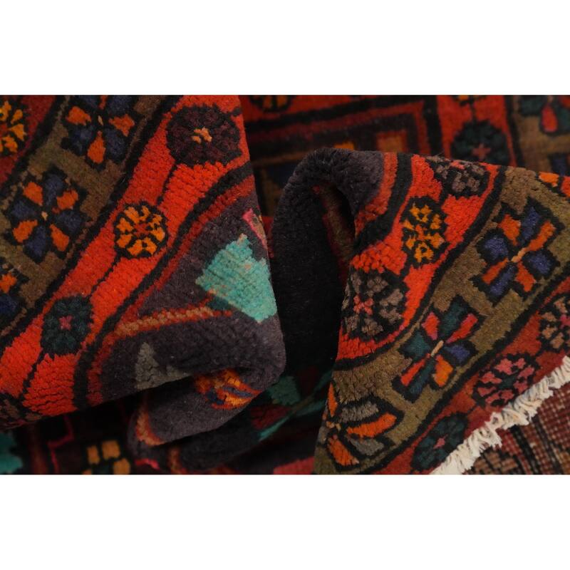 Hand Knotted Oriental 100% Wool Carpet Traditional Geometric Navy Blue & Blues Ardebil Runner Rug - 9' 6'' X 3' 5''