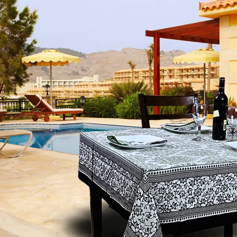 The Amore French Country Cotton Floral Tablecloth Square, Ebony Fern - 60 x 60 inches - 60 x 60 inches - Ebony Fern