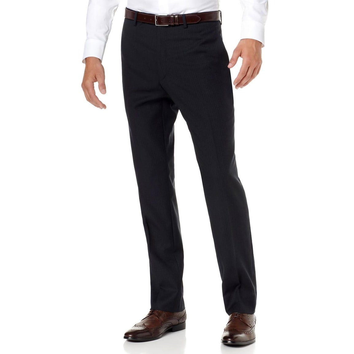 Alfani Classic Fit Black Striped 100/% Wool Flat Front Hemmed Dress Pants