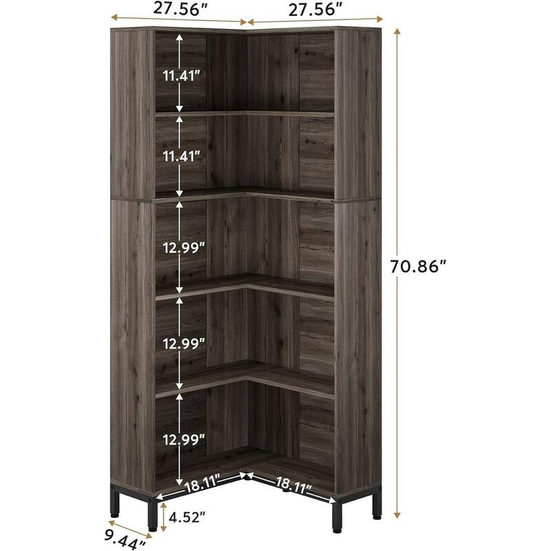 71 inches 6 Tiers Bookcase, L-Shaped Bookshelf, Industrial Etagere Bookcase Tall Storage Display Shelves