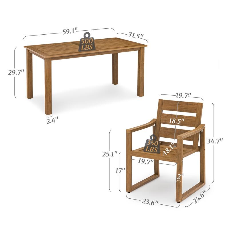 Outdoor 7-Piece Patio Set with Aluminium Rectangular Dining Table & Armchairs