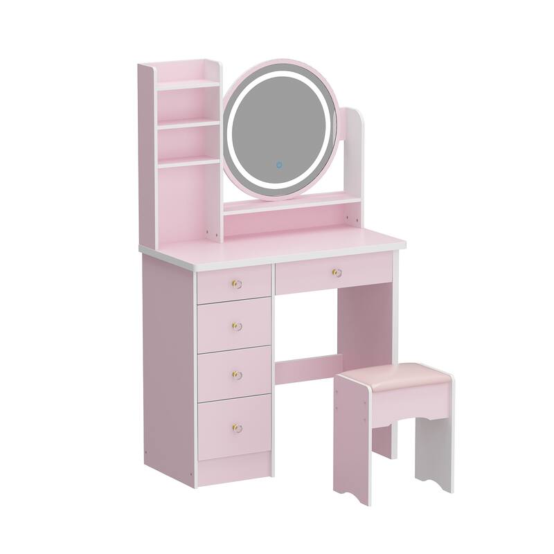 Timechee 31.5" Wide Makeup Vanity Set with Stool, Mirror,3 Color Light - 31.5"W