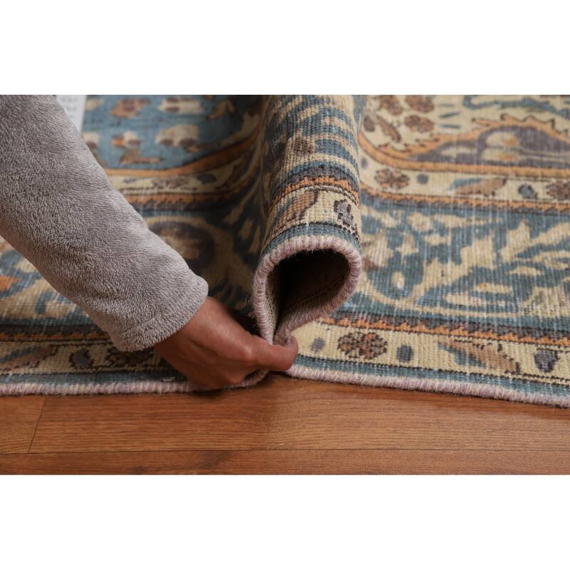 Floral Tabriz Persian Rug Handmade Blue Traditional Wool Carpet - 9'9"x 12'9"