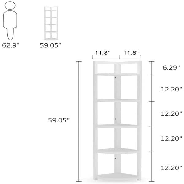 dimension image slide 1 of 4, 5-tier Corner Shelves Storage Rack Bookshelf