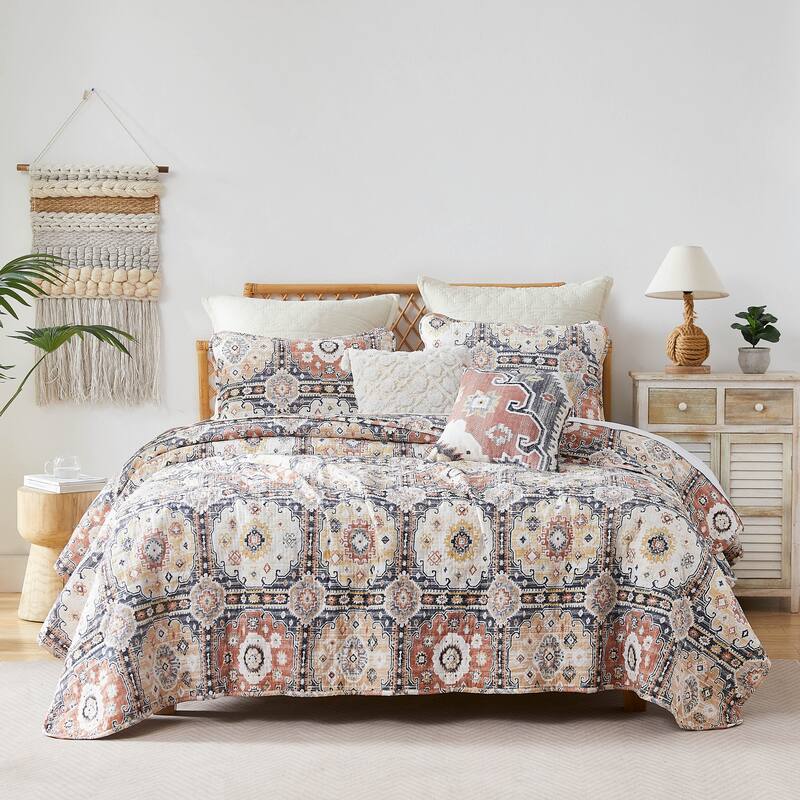 Kilim 7-Piece Oversized Quilt Bedding Set - Twin - Natural - 5 Piece