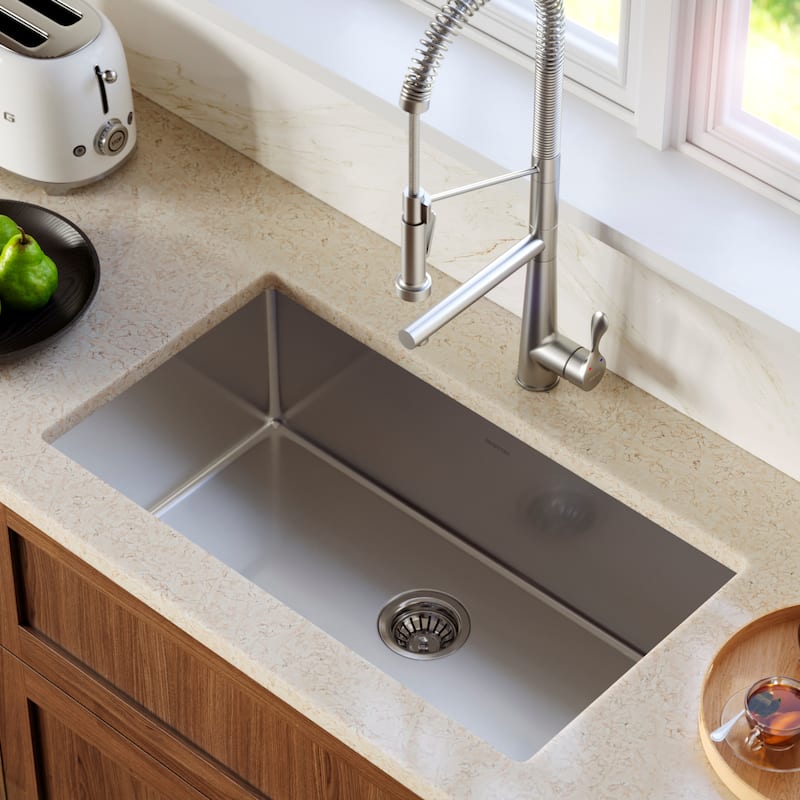 Karran 32" Undermount 16-Gauge Stainless Steel Extra Large Single Bowl Kitchen Sink Kit