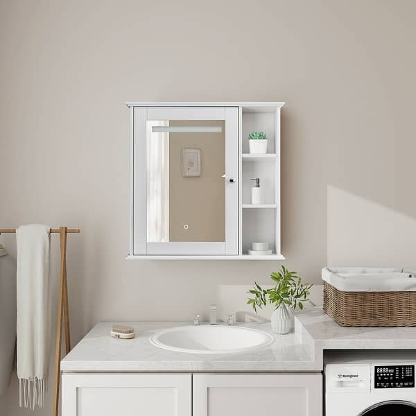 White Wall Mounted Medicine Cabinet with Single Mirror Door and Side ...