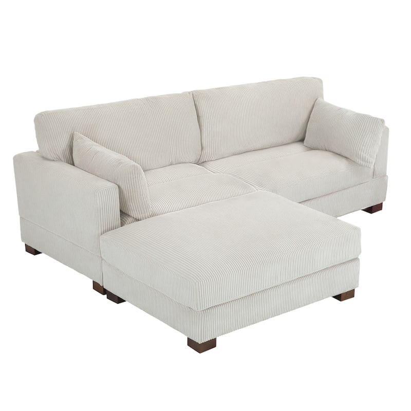 85in.W Corduroy Modular 3-Piece L-Shaped Sectional Sofa with Ottoman