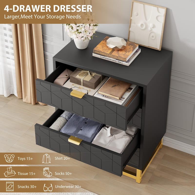 4 Drawer Dresser, with Metal Legs and Gold Handles