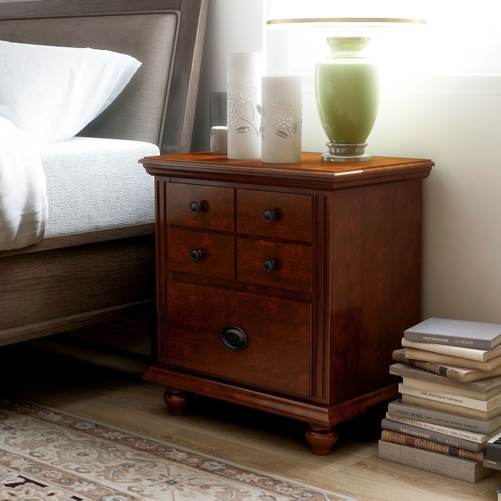 Details about   Nightstand 2 Drawer Solid Cherry Hard Wood Bedroom Classic Decorative Molding 