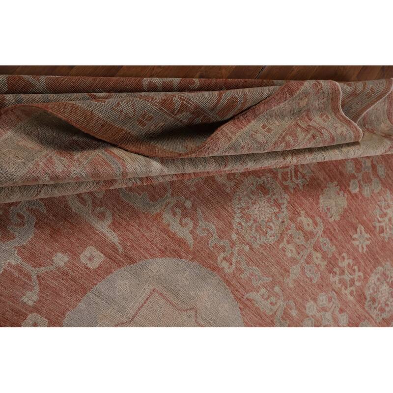 Geometric Oushak Turkish Large Rug Handmade Wool Carpet - 10'2"x 13'8"