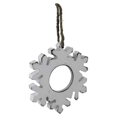 4.75" Rustic White Embossed Snowflake with Mirror Medallion Christmas Ornament