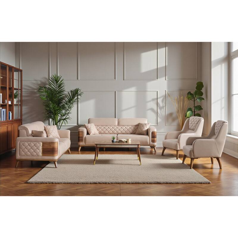 Vellaro 3 Pieces Living Room Sets 2 Sofa 1 Chair - Beige