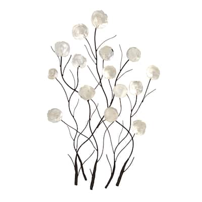 Capiz Shell Floral Wall Decor with Capiz Accents - White - Roche River Decor