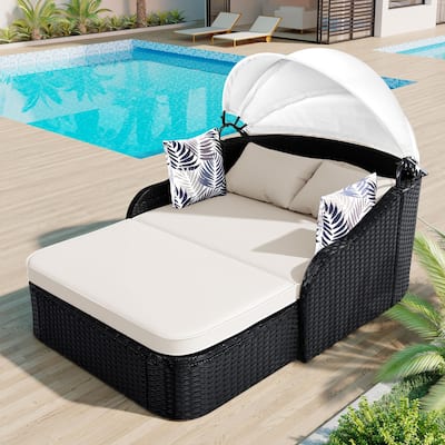 79.9" Outdoor Double Lounge Sunbed with Adjustable Canopy