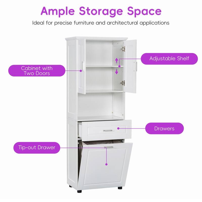 Tall Tilt Out Laundry Hamper Cabinet With Drawer Bathroom Storage Cabinet Shelf With Multiple Storage Space