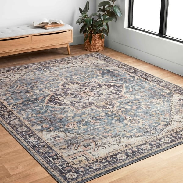 slide 2 of 11, Alexander Home Venetian Printed Medallion Distressed Area Rug 2'0" x 5'0" - Navy/Multi
