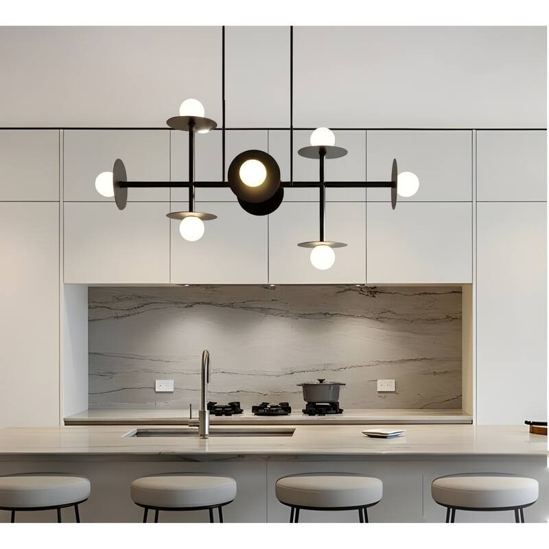 Modern 8-Light Sputnik Linear Island Chandelier
