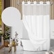 preview thumbnail 8 of 17, No Hook Slub Linen Texture Shower Curtain with PEVA Snap-in Liner