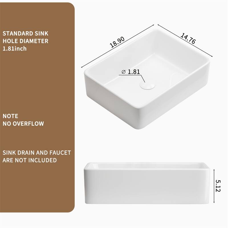 19" Rectangle Bathroom Sink,Modern Above Counter Bathroom Sinks