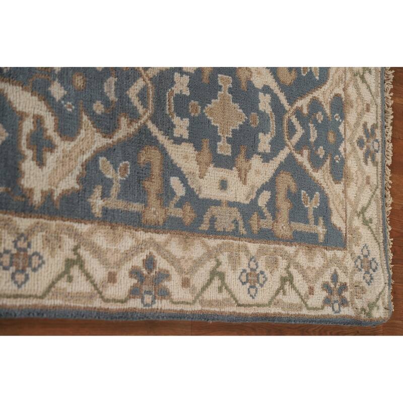 Floral Blue Oushak Oriental Runner Rug Handmade Wool Carpet - 2'8"x 9'10"