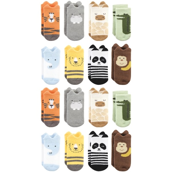 slide 1 of 1, Hudson Baby Cotton Rich Baby Terry Socks 16-Pack, Zoo Animals 0-6 Months - Zoo Animals