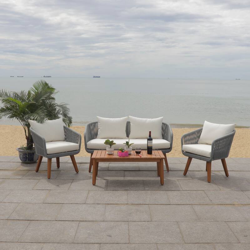 SAFAVIEH Outdoor Tobia 4-Piece Patio Conversation Set - 55W x 30D x 28H