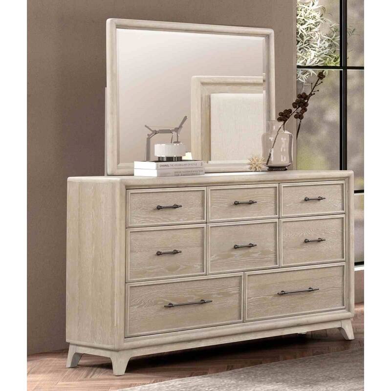 Modern Oak Finish Bedroom Furniture Set with Upholstered Headboard Bed