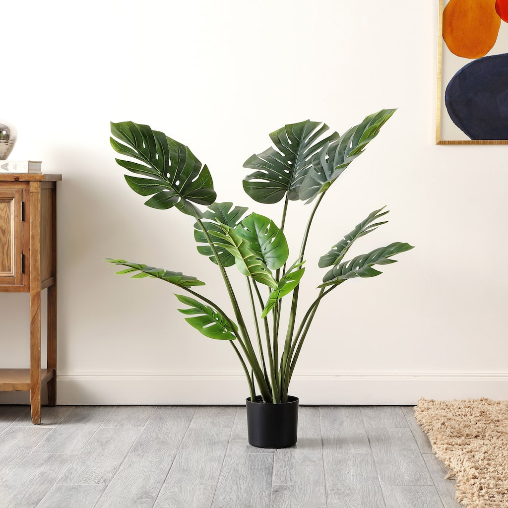SAFAVIEH Zandra Faux Monstera 43-inch Potted Tree - 32" W x 32" D x 43" H - 32Wx32Dx43H