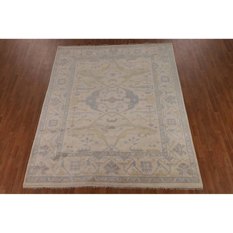 Earth Tone Oushak Area Rug Hand-Knotted Wool Carpet - 8'0" x 9'10"