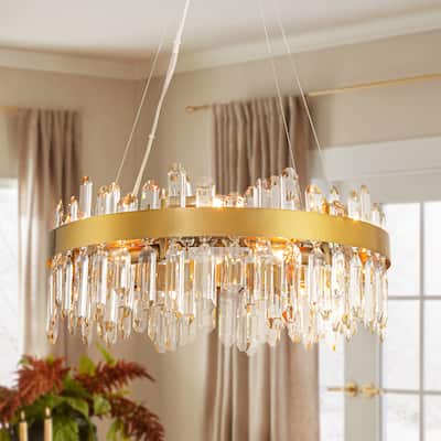 12-Light 23.6" W Modern Luxury Gold Round Crystal Chandelier for Dining/Living Room - 23.6 in. W x 9.6 in. H x 23.6 in. D