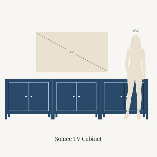 dimension image slide 0 of 15, Solace Mid Century Modern Cabinet, Storage Accent Cabinet or TV Stand with Doors, Solid Wood Legs and Adjustable Shelf