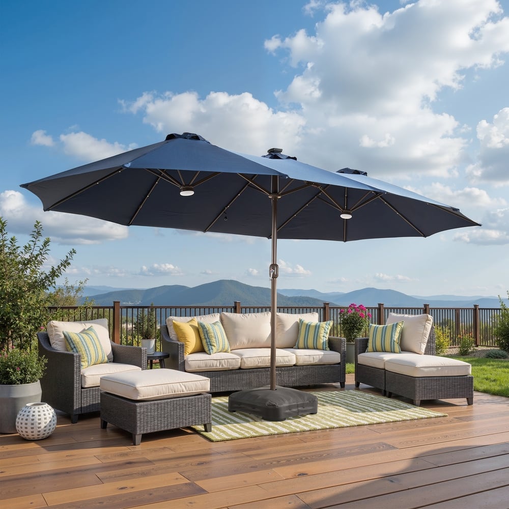 ​OVIOS 15ft Double-Sided Patio Outdoor Umbrella with Crank & Light