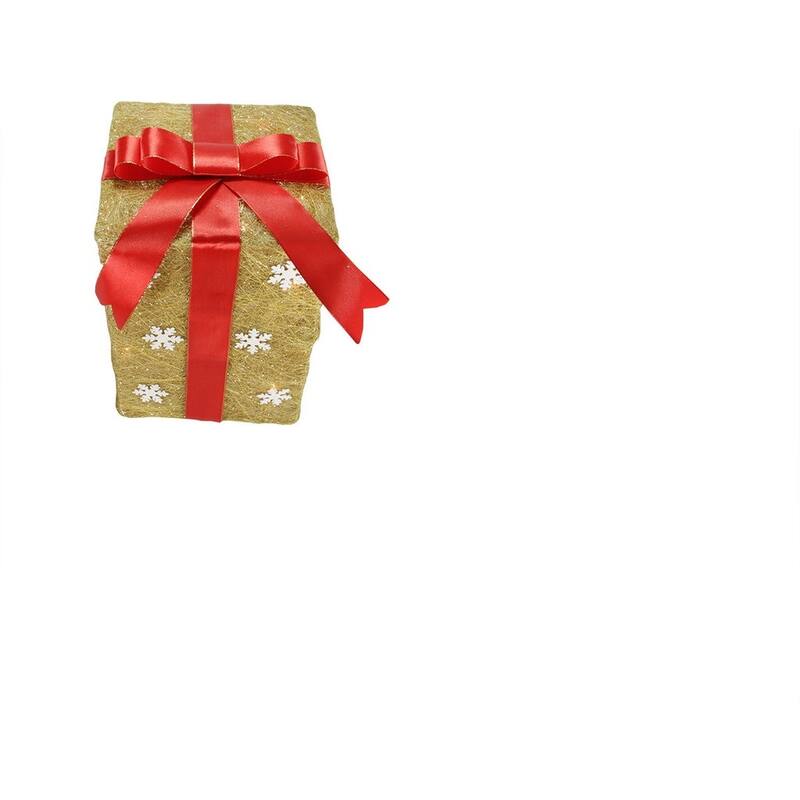 3 Gold Red Snowflake Gift Box Outdoor Christmas Yard Art Decor 13"