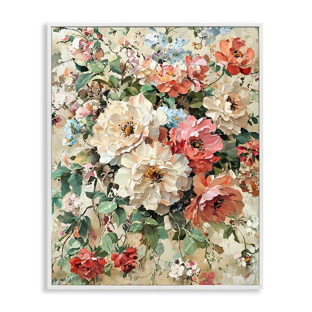 Stupell Aged Abstract Flowers Framed Giclee Art Design By Franklyn Gregory