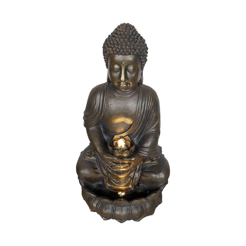33in H Buddha Outdoor Water Fountain with LED Light and Pump for Home