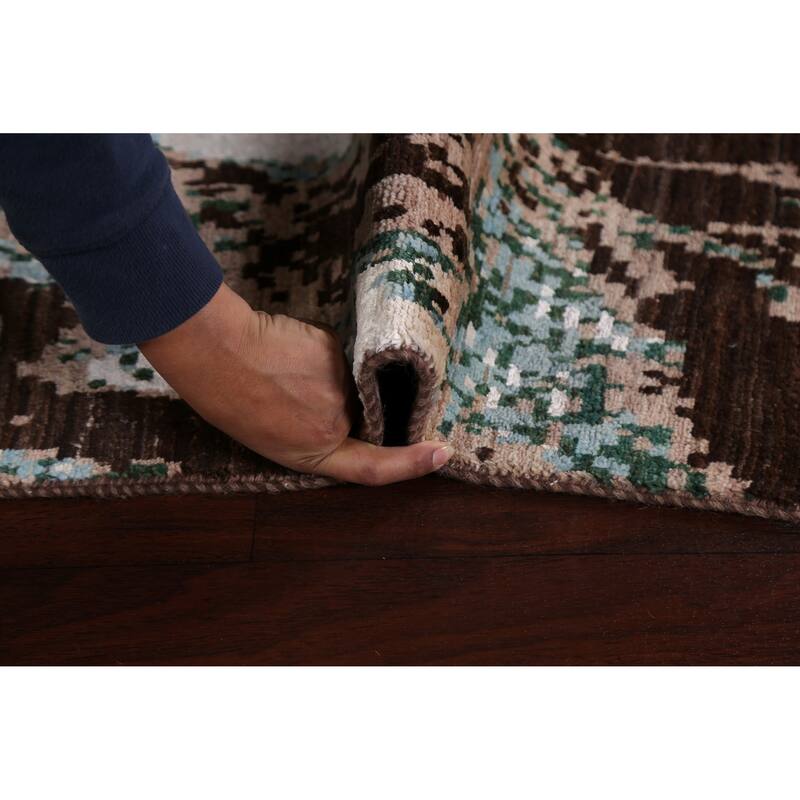 Wool/ Silk Abstract Vegetable Dye Oriental Runner Rug Hand-knotted - 2'7" x 10'2"