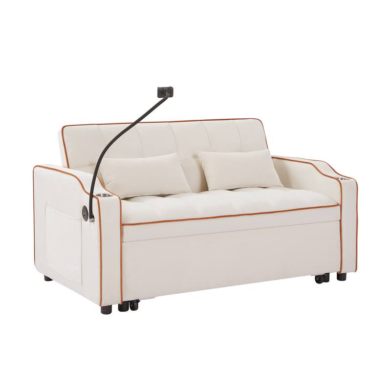 Convertible Sofa Bed with Adjustable Back, USB Charger, and Pillows for Living Room or Office