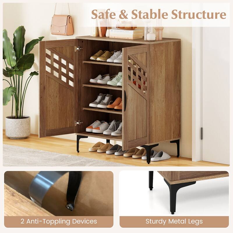 Gymax 4 Tier Shoe Cabinet w/ Doors Removable Shelves & Metal Legs for