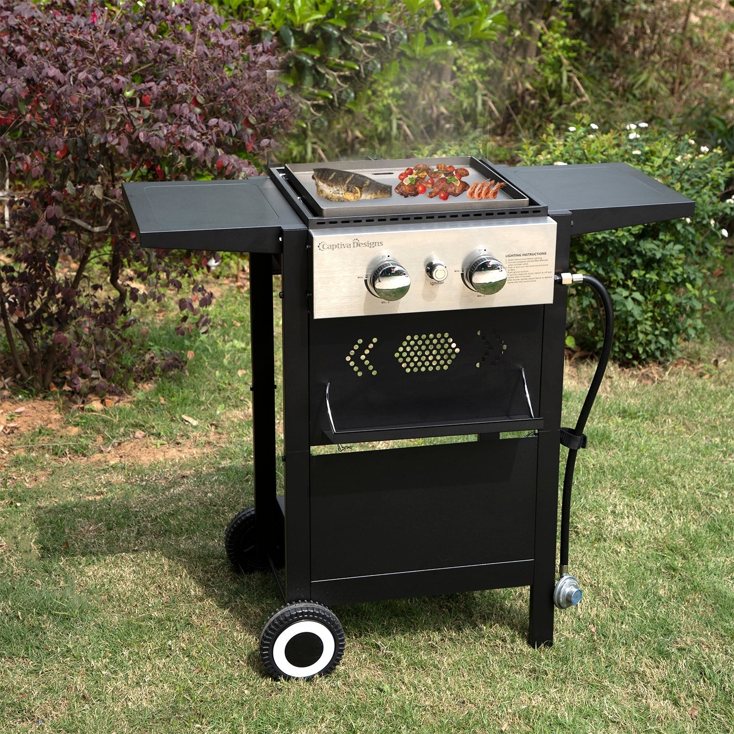 Captiva Designs E02GR010 2-Burner Propane Gas Flat Top Grill and Griddle -  Black