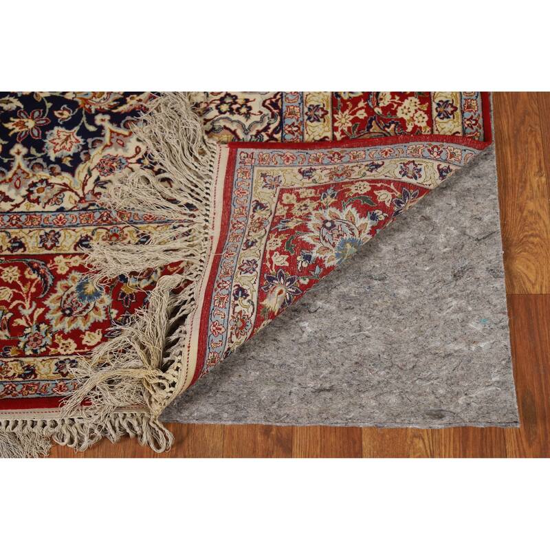 Hand Knotted Oriental 100% Wool Carpet Traditional Floral Navy Blue & Blues Isfahan Area Rug - 7' 5'' X 4' 9''