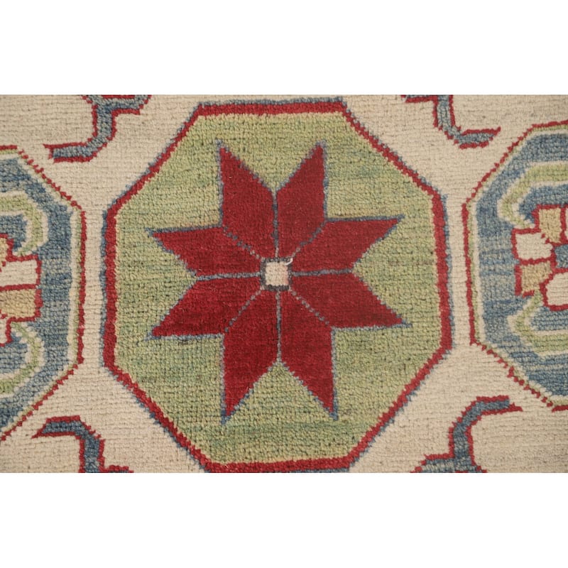 Geometric Red Kazak Rug Hand-Knotted Living Room Wool Carpet - 8'4"x 11'8"