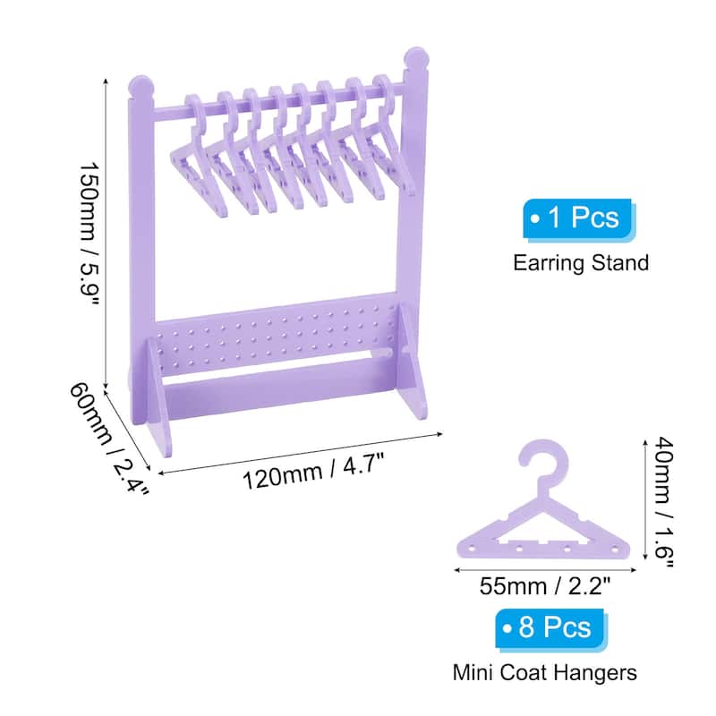 1 Set Earring Holder 8 Coat Hanger, Acrylic Earring Organizer 48 Hole - Dark Purple