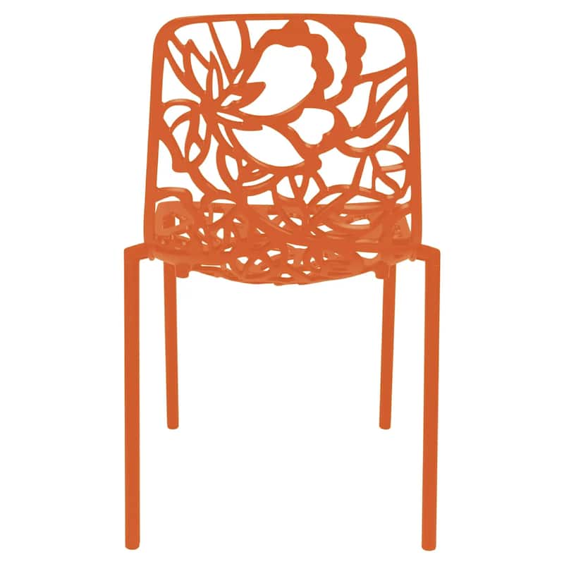 Devon Aluminum Floral Cutout Stackable Dining Chair for Dining Room, Patio, or Garden