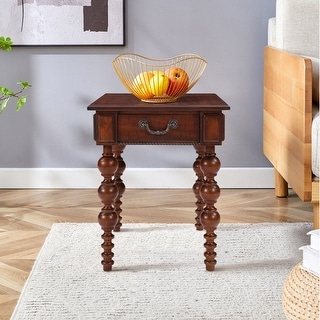 Retro 24" Solid Wood End Table with Drawer Easy Assembly Vintage Narrow ...