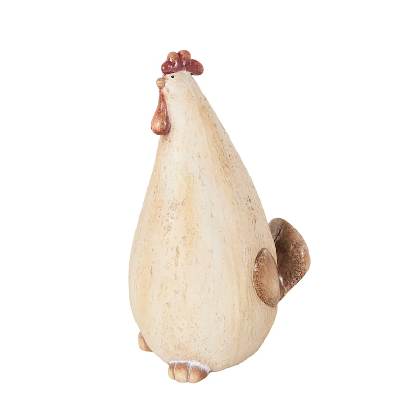 Magnesium Oxide Rooster Standing Garden Sculpture with Red Accents - Cream - Roche River Decor
