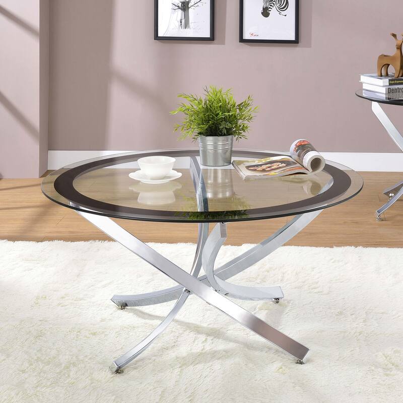 Brooke Round Glass Top Coffee Table Metal Base